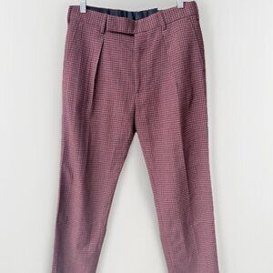 Never Worn Paul Smith Burgundy Gingham Check Wool Pants Tailored Fit Waist 30